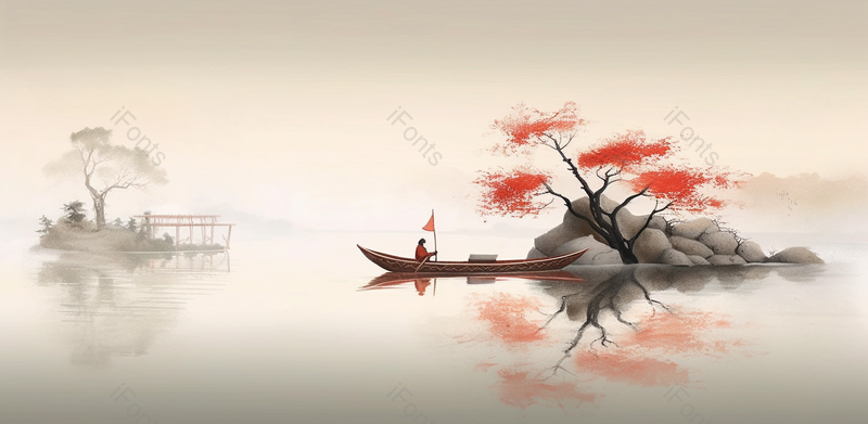 江面船只停靠手绘中国风意境水墨山水风景画,插画/手绘图,插画/手绘图库,插画/手绘图下载,插画/手绘